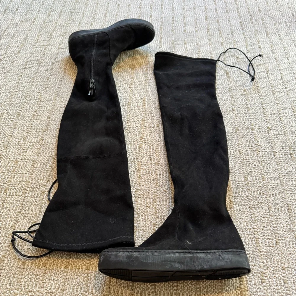 Stuart Weitzman Black Suede Over The Knee Platform 'Playtime' Boots | size 6.5 - Picture 5 of 10